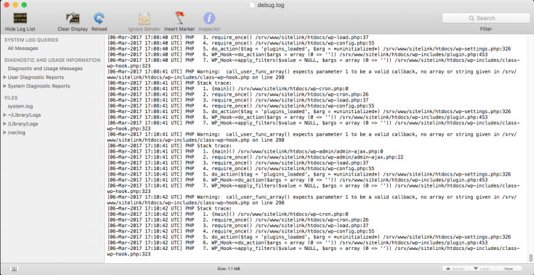 default log file view